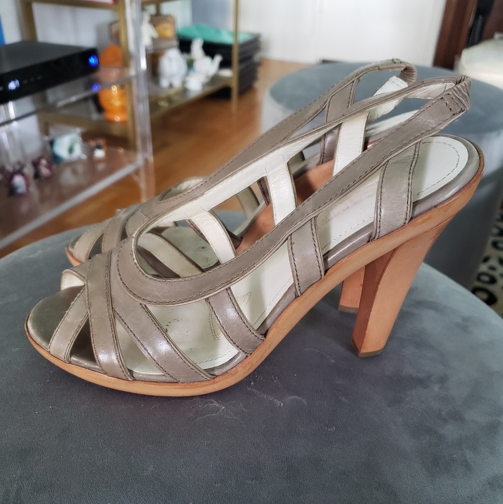 Jil Sander taupe wood platform sandals